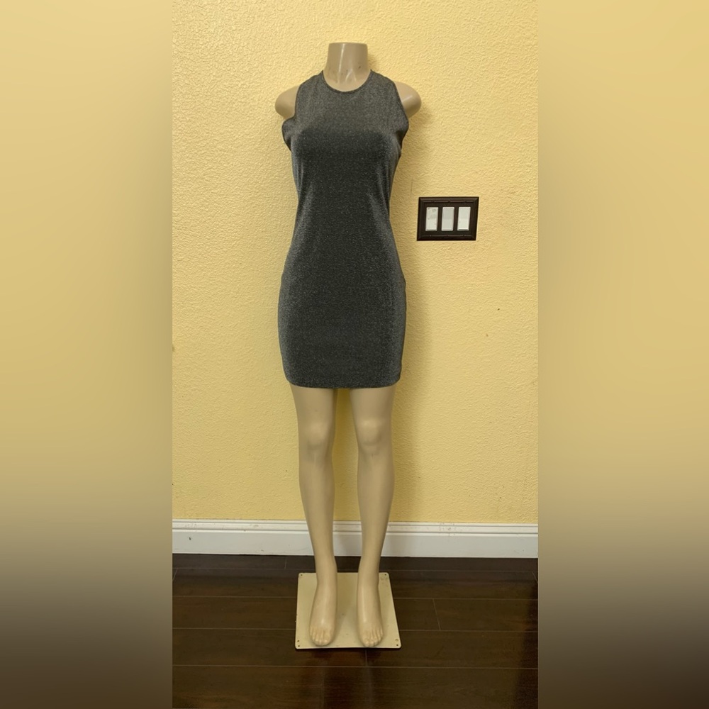 VTG Moda International Size 6 Gray Metallic Sparkle Halter Mini Dress